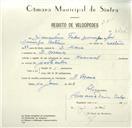 Registo de velocípede de marca Nacional, com o nº 8434, em nome de Diamantino Tadeu Domingos, morador em D. Maria.