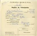 Registo de velocípede de marca Aprilia, com o nº 3501, em nome de José António Pereira, morador em Algueirão.