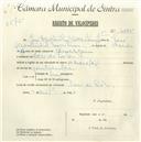 Registo de velocípede de marca Oriental, com o nº 4885, em nome de José Agostinho Martins Júnior, morador em Vale de Lobos.