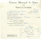 Registo de velocípede de marca Nacional, com o nº 9166, em nome de Manuel Jorge Moreira, morador em Azoia.