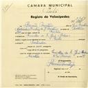 Registo de velocípede com o nº 2943, em nome de Romão Martins, morador em Quinta de S. José, Belas.
