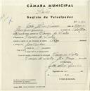 Registo de velocípede de marca Olga, com o nº 4524, em nome de João Alves Correia, morador em Várzea de Sintra.
