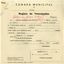 Registo de velocípede de marca Raio, com o nº 4224, em nome de Daniel Nogueira dos Santos, morador em Colares.