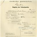 Registo de velocípede de marca Helios, com o nº 1492, em nome de Alberto Rodrigues da Costa Ferreira, morador em Colares.