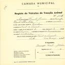 Registo de um veiculo de duas rodas tirado por dois animais de espécie bovina destinado a transporte de mercadorias em nome de Domingos Vicente Júnior, morador no Casal do Urmal.