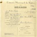 Registo de velocípede de marca Raio com motor Cuciolo, com o nº 5820, em nome de André Lavos, morador em Pero Pinheiro.