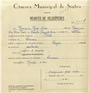Registo de velocípede de marca Sagres, com o nº 8014, em nome de Joaquim José Mira, morador em Lameiras.
