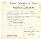 Registo de velocípede de marca Dem, com o nº 9203, em nome de José Simplicio Rosa, morador em Lameiras.