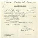 Registo de velocípede com o nº 4903, em nome de Filipe Amaro, morador em Almargem do Bispo.