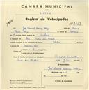 Registo de velocípede de marca Stella, com o nº 3763, em nome de José Manuel Queiroz Velez, morador em Praia das Maçãs.
