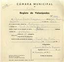 Registo de velocípede de marca Selco, com o nº 3446, em nome de Irene Couto Fragoso, moradora em Farol do Cabo da Roca.