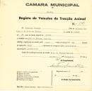 Registo de um veiculo de duas rodas tirado por um animal de espécie muar destinado a transporte de mercadorias em nome de António Mateus, morador no Alto da Várzea em Queluz.