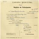 Registo de velocípede de marca Nacional, com o nº 2535, em nome de Anselmo Clemente de Carvalho, morador em Rio de Sapos.