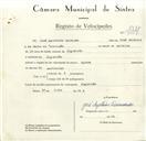 Registo de velocípede com o nº 9109, em nome de José Agostinho Raimundo, morador em Algueirão.