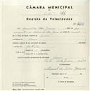 Registo de velocípede com o nº 4480, em nome de Manuel da Silva Gomes, morador em Cacém.
