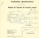 Registo de um veiculo de duas rodas tirado por dois animais de espécie bovina destinado a transporte de mercadorias em nome de José Pires, morador em Vila Verde.