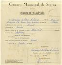 Registo de velocípede de marca Nacional, com o nº 6869, em nome de Domingos da Silva Antunes, morador em Lourel.