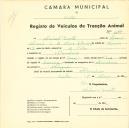 Registo de um veiculo de duas rodas tirado por dois animais de espécie bovina destinado a transporte de mercadorias em nome de Manuel Duarte, morador na Abrunheira.