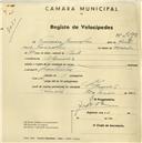 Registo de velocípede com o nº 2532, em nome de Francisco Gonçalves, morador em Algueirão.