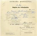 Registo de velocípede de marca Aprilia, com o nº 1078, em nome de Eugénio Portela Martins, morador em Várzea de Sintra.