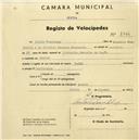 Registo de velocípede de marca Tagus, com o nº 2324, em nome de Ilídio Prudêncio, morador em Queluz.
