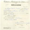 Registo de velocípede com o nº 4612, em nome de Alfredo Banha Martins, morador em Colares.