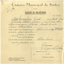 Registo de velocípede com o nº 6099, em nome de João Marcelino Pinto, morador em Abrunheira.