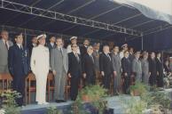 Mário Soares, Presidente da República portuguesa, Aníbal Cavaco Silva, primeiro ministro, Rui Silva, Presidente da Câmara Municipal de Sintra, na comemoração do aniversário da Base Aérea n.º 1 de Sintra.