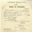 Registo de velocípede de marca Pombal, com o nº 3682, em nome de Henrique Jorge, morador em Vale de Lobos.