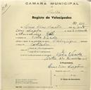 Registo de velocípede de marca Olympique, com o nº 624, em nome de Lino Dias Lagoa, morador em Vila Verde.