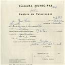 Registo de velocípede com o nº 4383, em nome de José Maria, morador em Queluz.