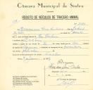 Registo de um veiculo de duas rodas tirado por um animal de espécie asinina destinado a transporte de mercadorias em nome de Maximiano Vasco Isidoro, morador no Cacém.