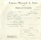 Registo de velocípede com o nº 9097, em nome de Joaquim António, morador em Albarraque.