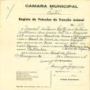 Registo de um veiculo de duas rodas tirado por um animal de espécie muar destinado a transporte de mercadorias em nome de Manuel António Cortez, morador no Casal da Serra em Almargem.