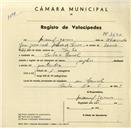 Registo de velocípede de marca Inglesa, com o nº 3640, em nome de Manuel Gomes, morador em Lourel.