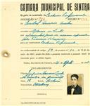 Registo de matricula de cocheiro profissional em nome de Aníbal Honório Cunha, morador na Ribeira de Sintra, com o nº de inscrição 906.