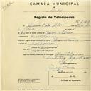 Registo de velocípede de marca Mauritania, com o nº 2168, em nome de Manuel da Silva, morador em Montelavar.