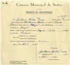 Registo de velocípede de marca Cruzador com motor Sachs, com o nº 9975, em nome de Guilherme Martins Tomás, morador em Mucifal.
