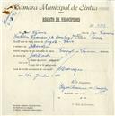 Registo de velocípede de marca Toman, com o nº 4707, em nome de José Figueira, morador em Albarraque.