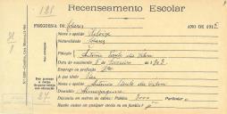 Recenseamento escolar de Heloize da Silva, filha de António Paulo da Silva, moradora em Almoçageme.