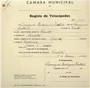Registo de velocípede de marca Sprinter, com o nº 1005, em nome de Domingos Rodrigues Caetano, morador em Peroleite.