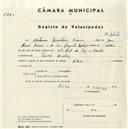 Registo de velocípede de marca Helios, com o nº 4432, em nome de António Monteiro Nunes, morador em Pendão.