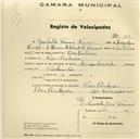 Registo de velocípede com o nº 387, em nome de Garibaldi Franco Nunes, morador em Pero Pinheiro.