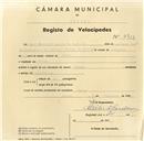 Registo de velocípede de marca Ferman, com o nº 4913, em nome de Raul Fernando Santos de Carvalho, morador em Belas.