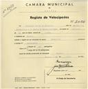 Registo de velocípede de marca Chandler, com o nº 2026, em nome de Fernando Silva de Oliveira, morador em Sintra.