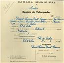 Registo de velocípede com o nº 987, em nome de Durval Ferreira Pinto Carmo, morador em Vale de Lobos.