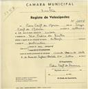 Registo de velocípede de marca Raleigh, com o nº 2004, em nome de Pedro Croft de Moura, morador em S. Pedro de Sintra.