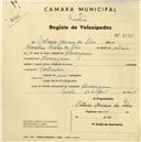 Registo de velocípede com o nº 2495, em nome de Otávio Moreira da Silva, morador em Almoçageme.