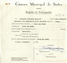Registo de velocípede com o nº 9352, em nome de Fernando Domingues Sequeira, morador em Praia das Maçãs.