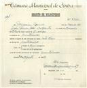 Registo de velocípede com o nº 4822, em nome de Joaquim Gomes, morador em Montelavar.